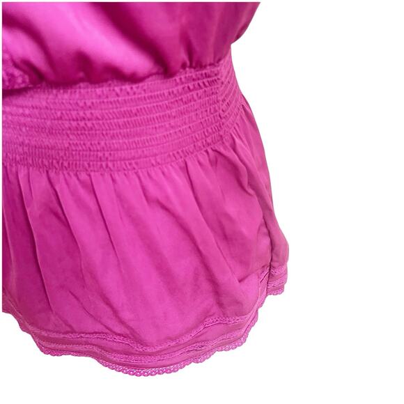 Bebe Y2K Peplum Top Satin Long Sleeve Size XS Fuschia Pink Slit Shoulder Lace - Picture 9 of 11